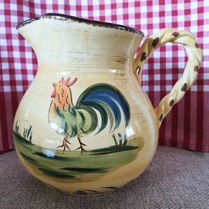 HOME Ceramic Rooster Pitcher Yellow Glossy Decorative Dishwasher Safe Chickens